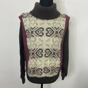 Vintage Alafoss Icewool Iceland Woman L Sweater 3D Textured Boho Wool Turtleneck